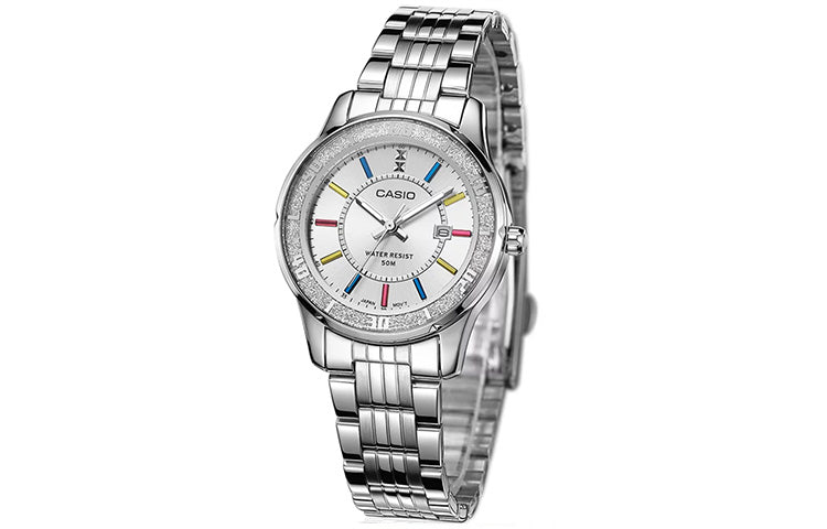 CASIO ENTICER Series Quartz Silver/ Stainless Steel Strap White Analog LTP-1358D-7A