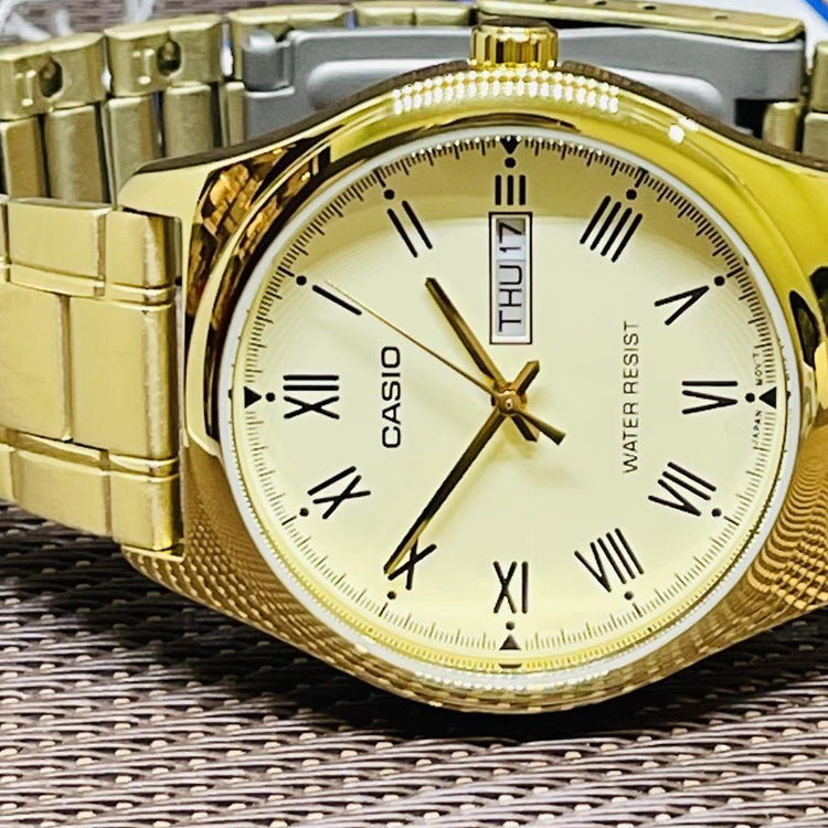 CASIO Stainless Steel Strap Quartz Waterproof Gold DialGold Strap Mens GoldGold Analog MTP-V006G-9B