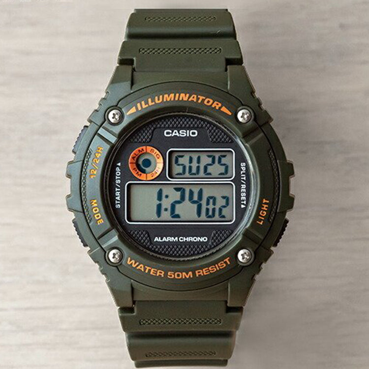 CASIO Waterproof Sports Dark Green Digital W-216H-3BVDF