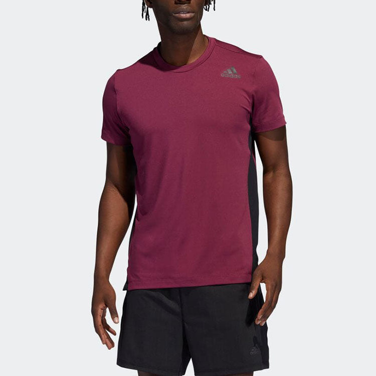 Men's adidas Colorblock Logo Training Short Sleeve Japanese Version Purple Red T-Shirt H29179