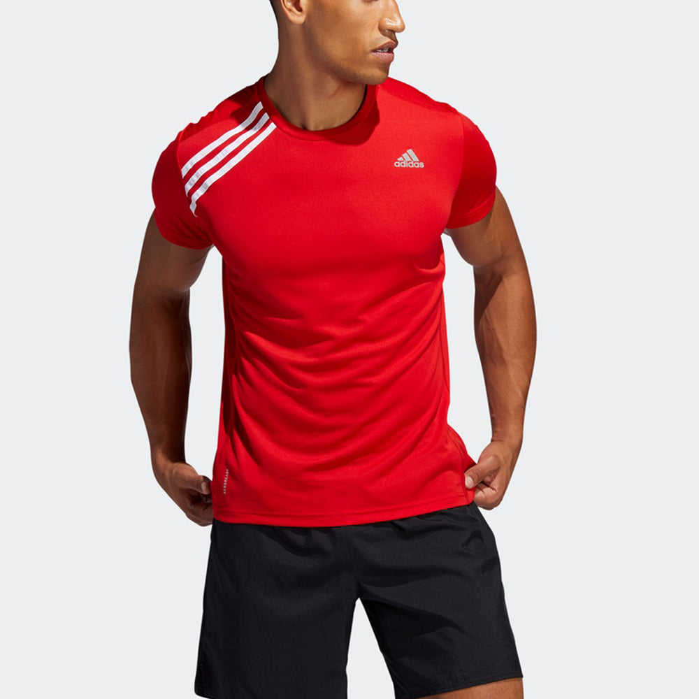 adidas Own the Run Tee Running Sports Quick Dry Short Sleeve Red FK1589