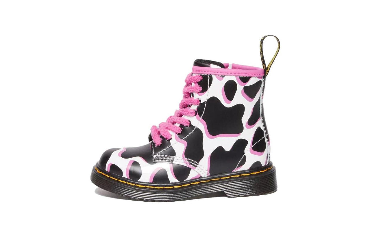 (TD) Dr. Martens 1460 Cow Print Patent Leather Lace Up Boots 'Black White Pink' 31312100