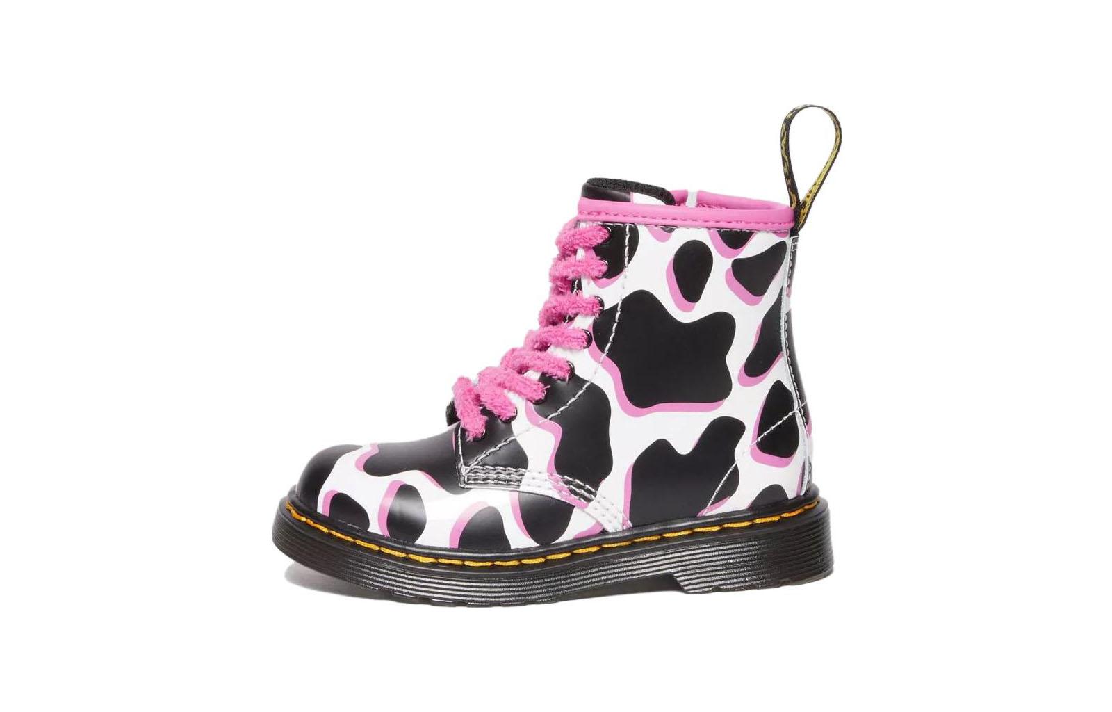(TD) Dr. Martens 1460 Cow Print Patent Leather Lace Up Boots 'Black White Pink' 31312100