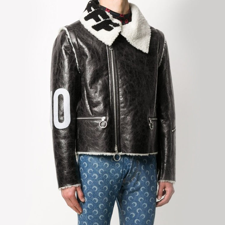 Men's Off-White Arrow Faux Fur Black Jacket OMJA043E20LEA0011001