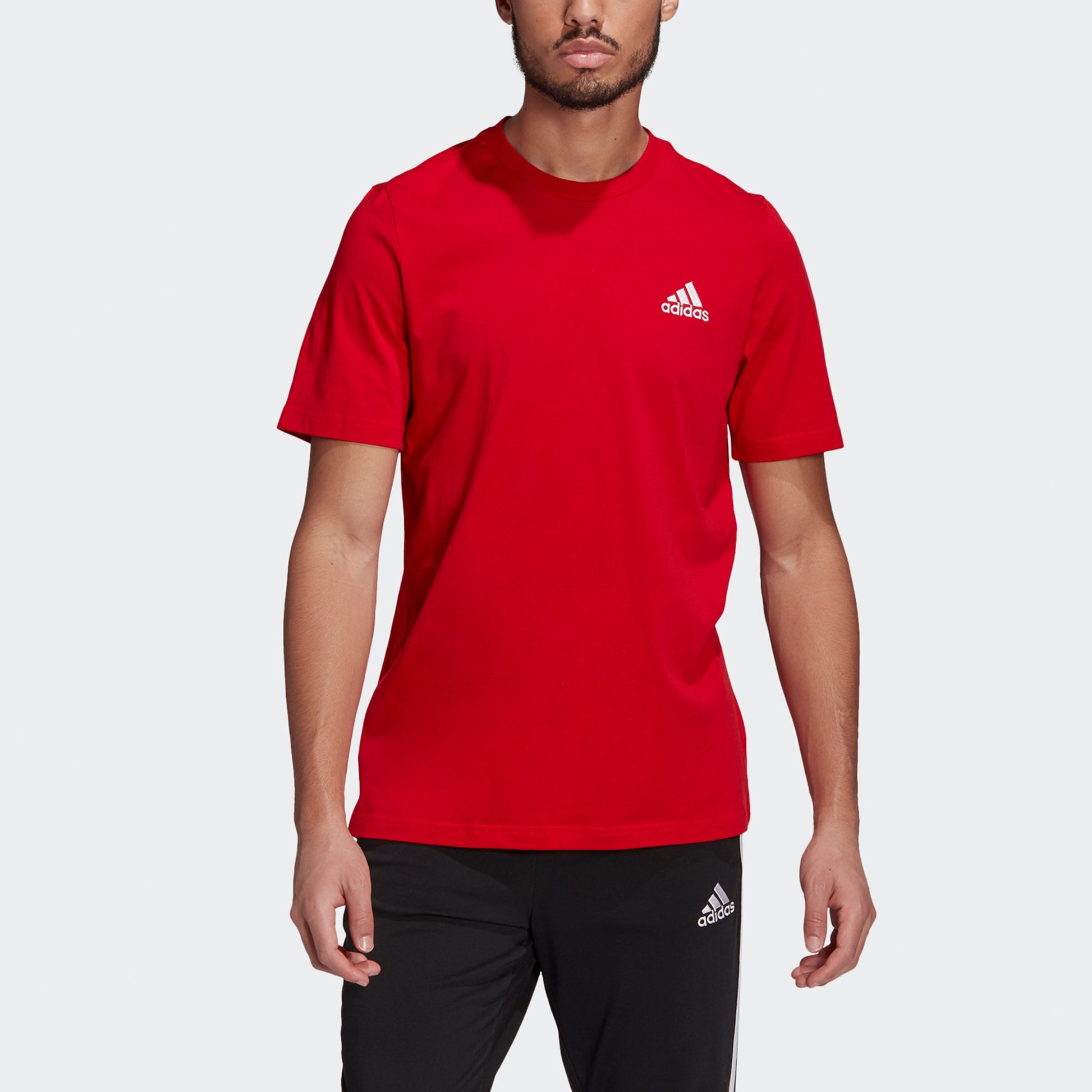 adidas Essentials Embroidered Logo Sports Round Neck Short Sleeve Red GK9642