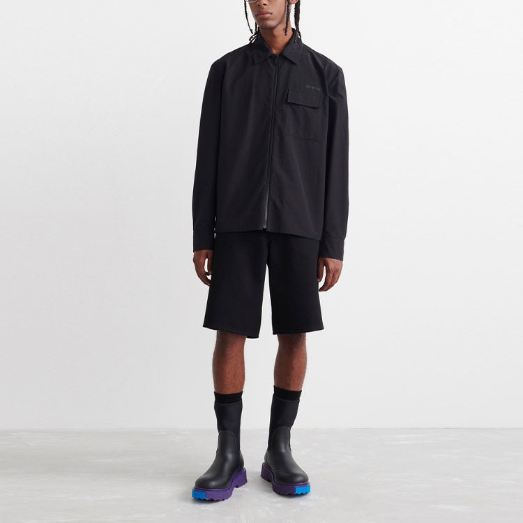Men's Off-White SS22 Logo Twill Printing Solid Color Long Sleeves Version Black Shirt OMGA224C99FAB0011010