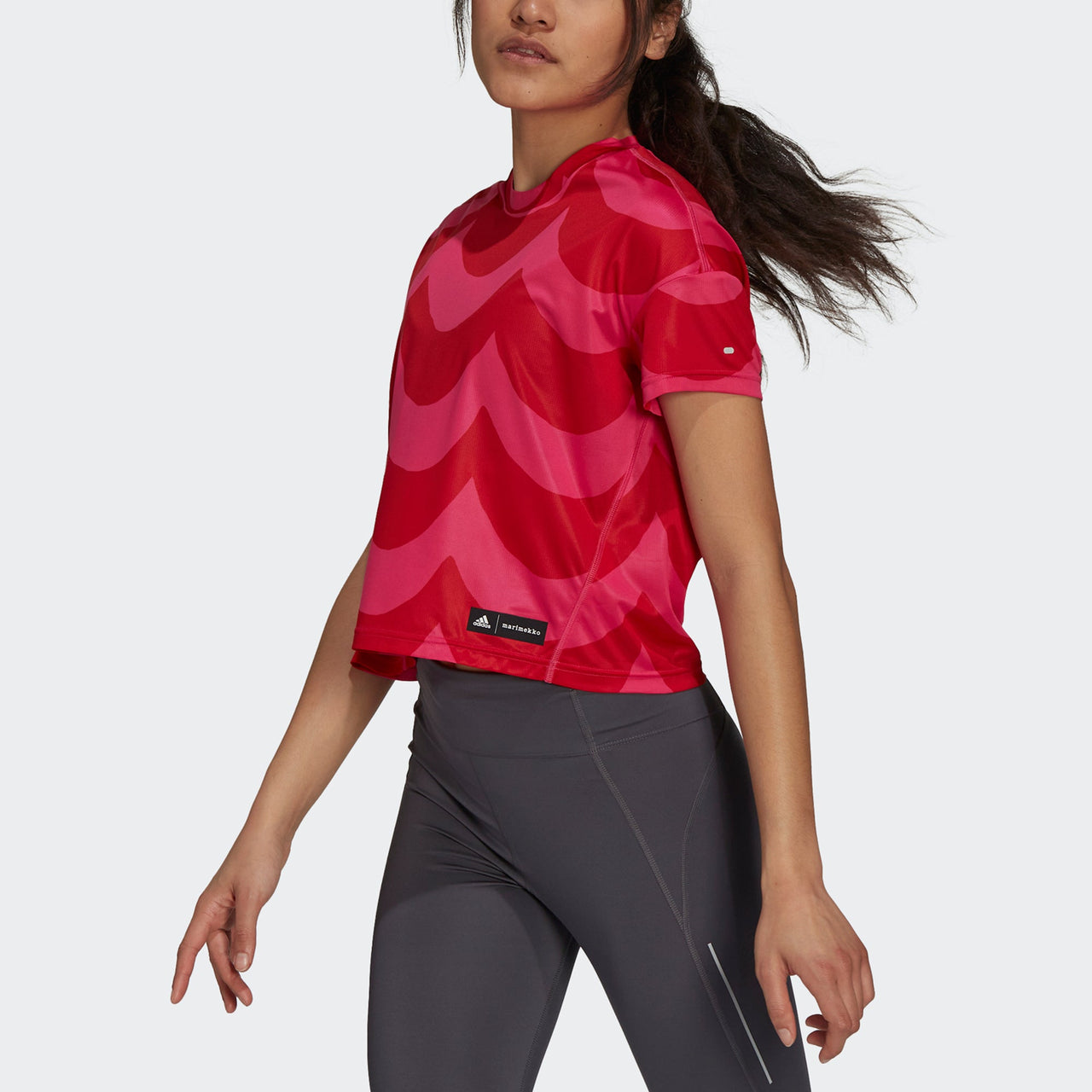 (WMNS) adidas Marimekko Tee Colorblock Running Sports Short Sleeve Pink Red GU2525