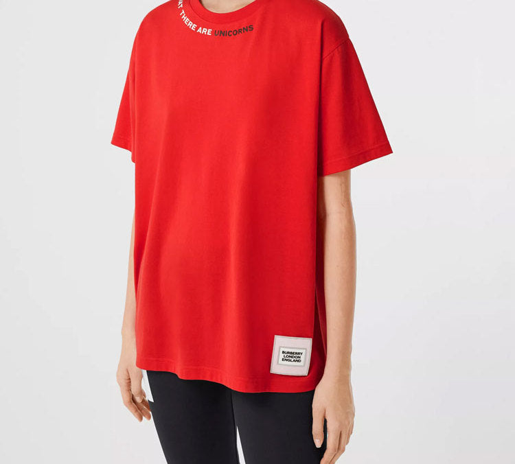 Burberry Collar Slogan Printing Cotton Short Sleeve Red 80295631