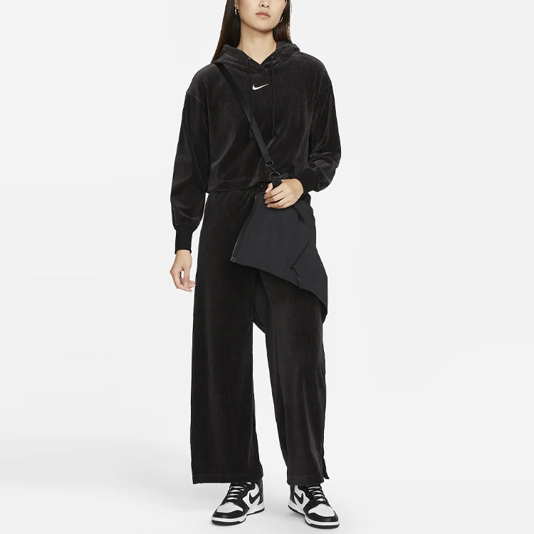 (WMNS) Nike Sportswear Velour Cropped Pullover Hoodie 'Black' DQ5928-010