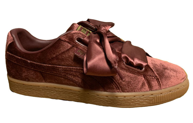 (WMNS) PUMA Basket Heart Velvet Shoes Red/Brown 367274-02