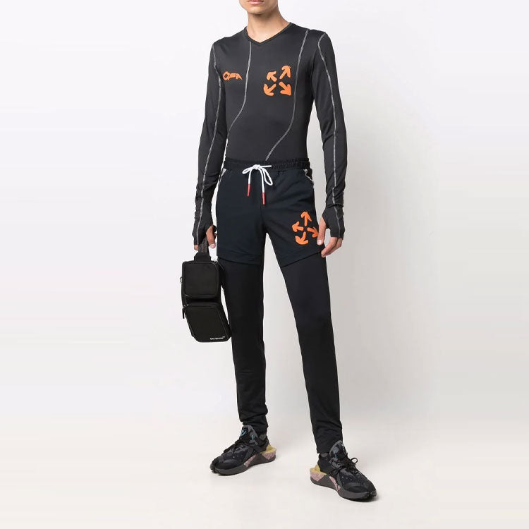 Men's Off-White FW21 Arrow Pattern Printing Sports Pants/Trousers/Joggers Slim Fit Black OMVG016I21FAB0011020