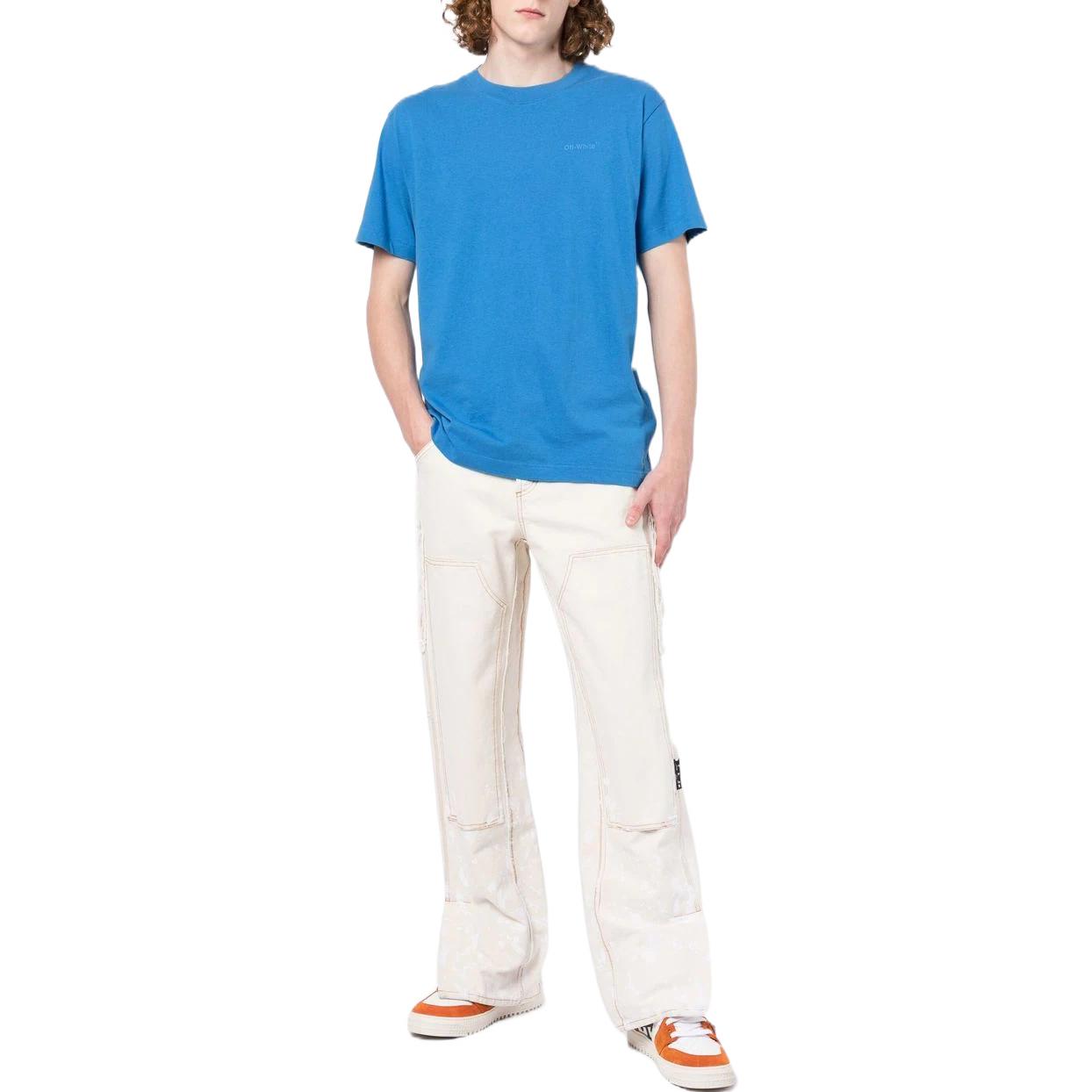 Men's Off-White FW22 Solid Color Printing Round Neck Short Sleeve Blue T-Shirt OMAA027F22JER0011454