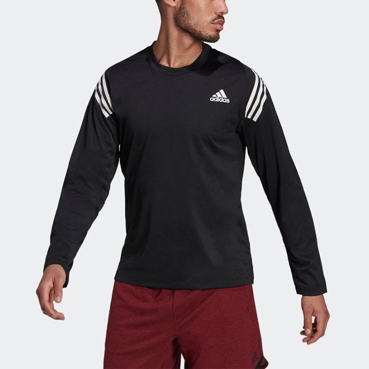 Men's adidas Stripe Adornment Round Neck Pullover Long Sleeves Japanese Version Black T-Shirt HC2769