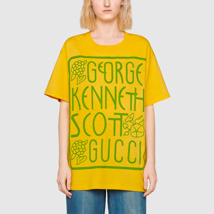 (WMNS) Gucci Artist Ken Scott Printed Series Letter Printed For Yellow 615044-XJDBW-7269