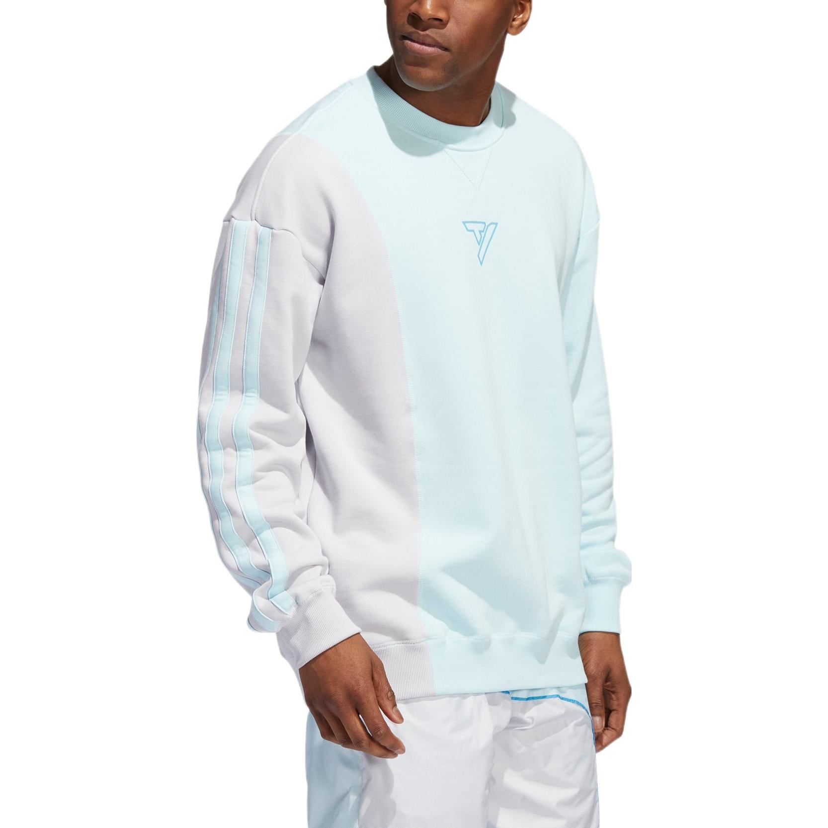 Men's adidas Trae Crew Design Round Neck Logo Printing Long Sleeves Blue HN7175
