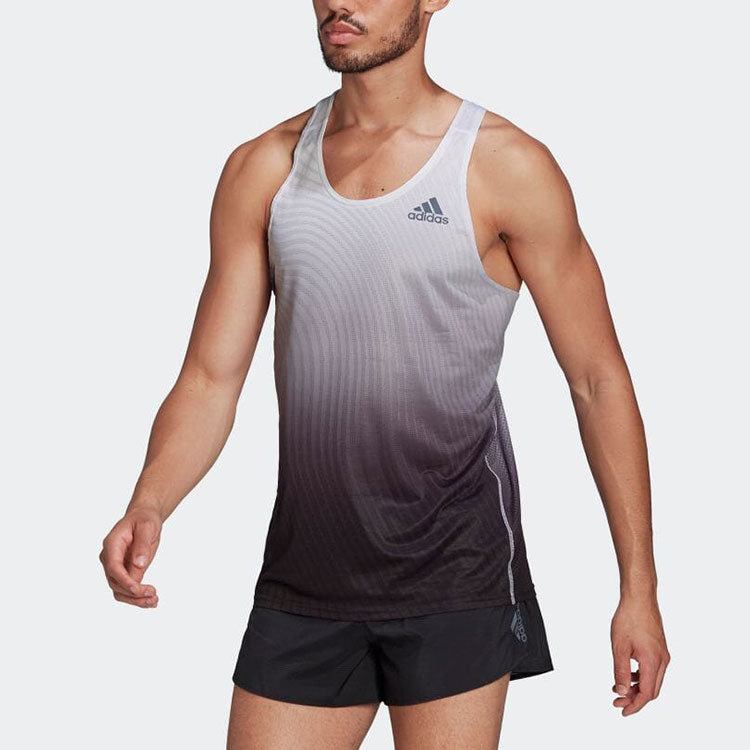 Men's adidas Stripe Logo Gradient Round Neck Pullover Sports Vest Gray HA3691