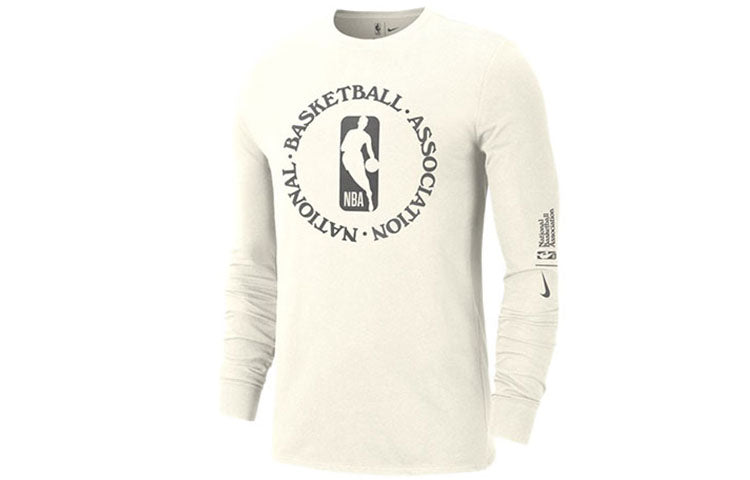 Nike NBA Basketball Sports Printing Round Neck Long Sleeves Creamy White DC1942-910