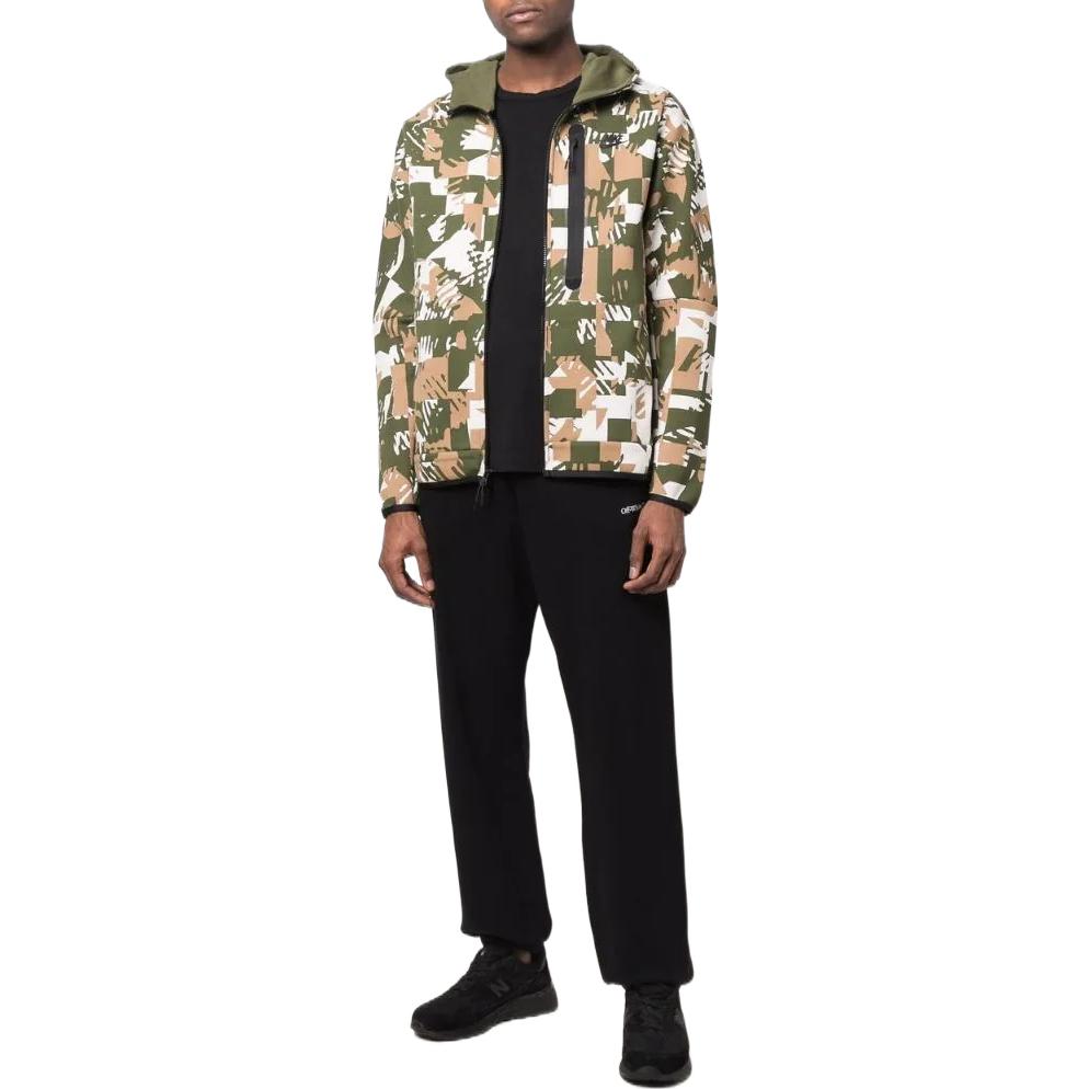 Men's Nike Full Print Geometry Pattern Logo Printing Zipper Hooded Jacket Green DM6456-072