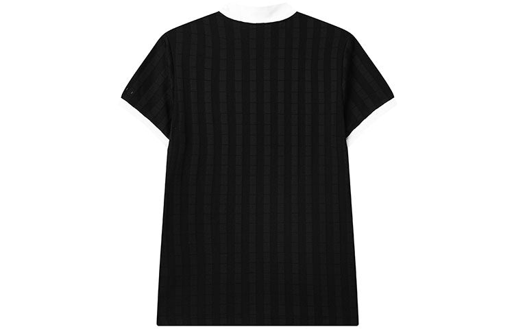 (WMNS) FILA Stripe High Collar Short Sleeve Black A11W135118F-BK