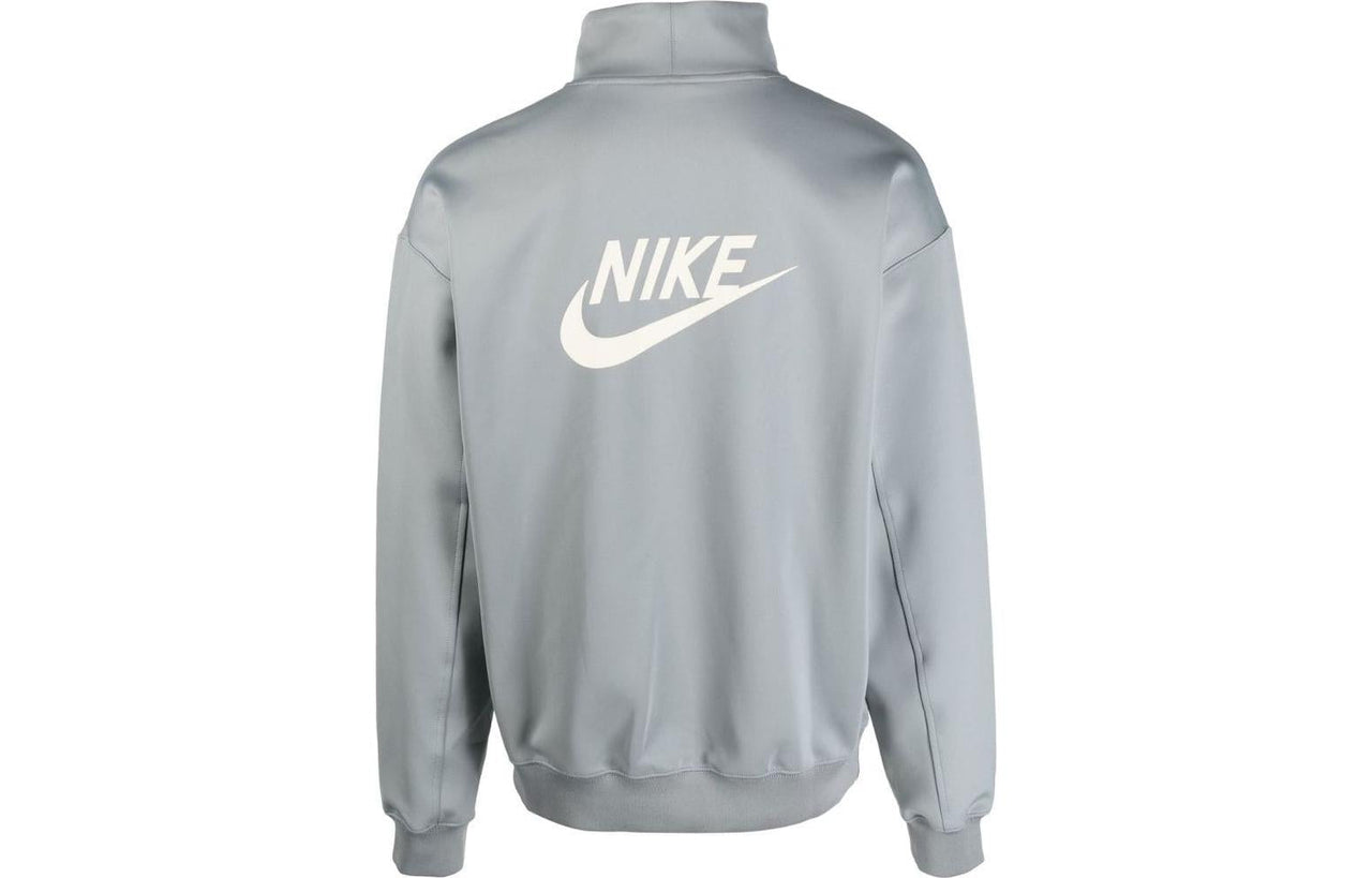 Men's Nike swoosh Brand Logo Printing Half Zipper Stand Collar Long Sleeves Light Blue DQ4237-073