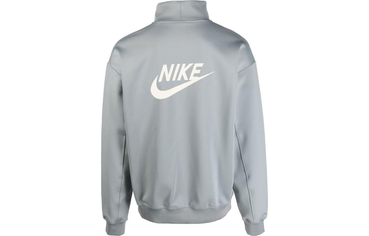 Men's Nike swoosh Brand Logo Printing Half Zipper Stand Collar Long Sleeves Light Blue DQ4237-073