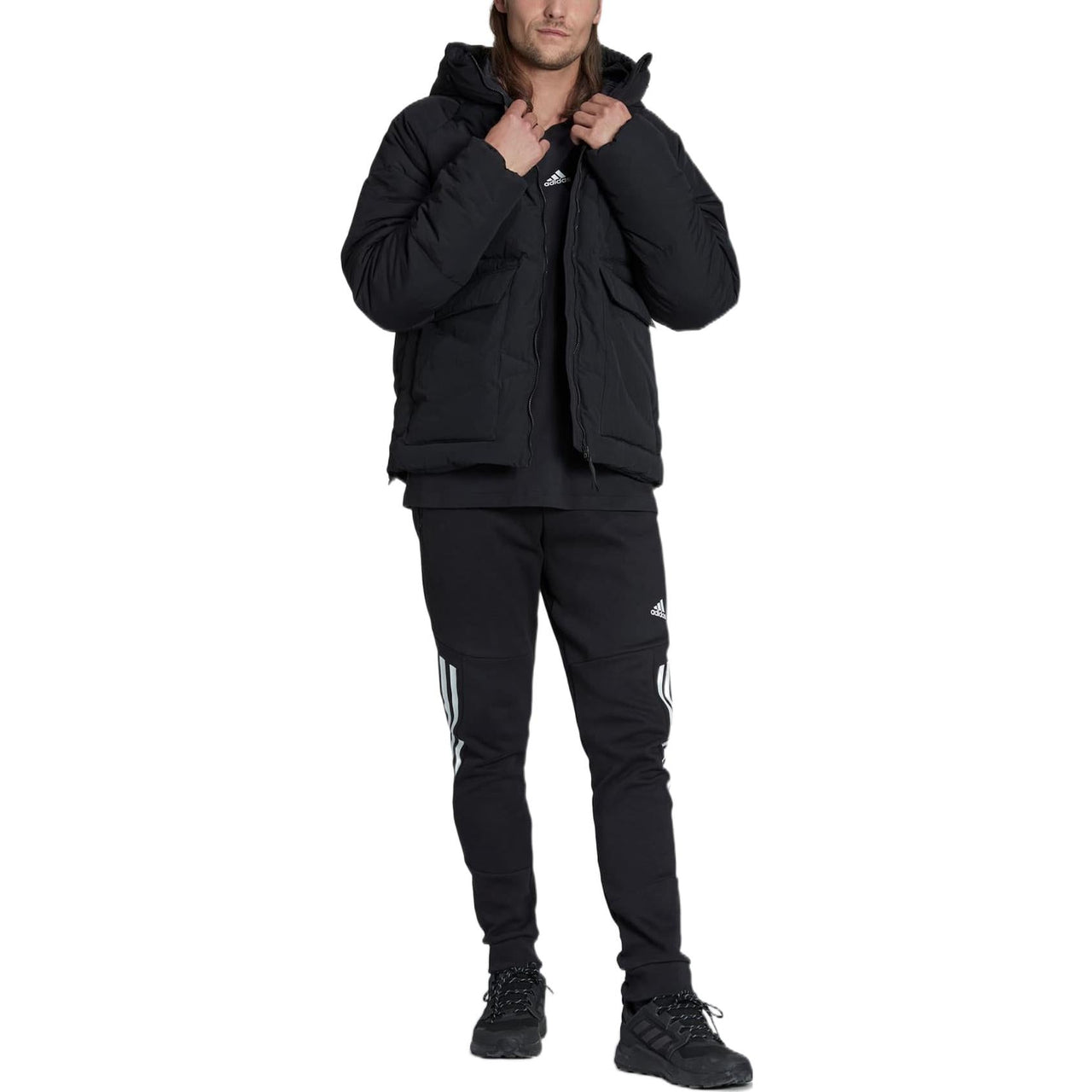 adidas Solid Color Long Sleeves Down Zipper Jacket Asia Sizing 'Black' HN9930