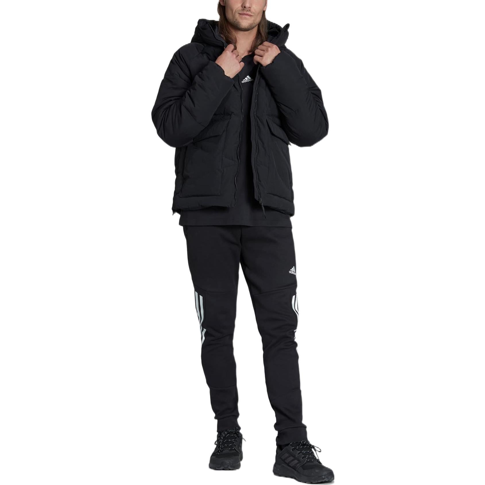 adidas Solid Color Long Sleeves Down Zipper Jacket Asia Sizing 'Black' HN9930