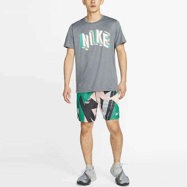 Men's Nike Dri-FIT Alphabet Logo Printing Round Neck Short Sleeve Asia Edition Gray T-Shirt DM6667-010