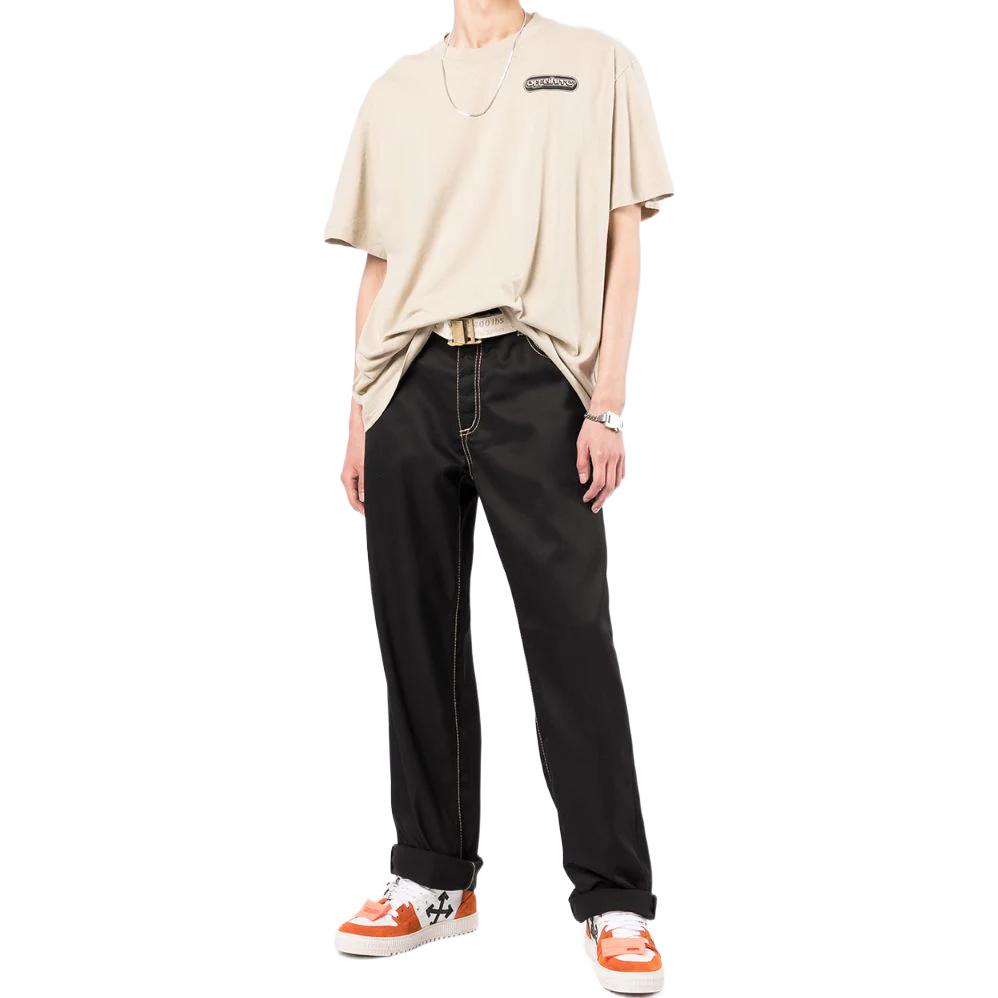 Men's Off-White SS22 Logo Printing Short Sleeve Light Brown T-Shirt OMAA038S22JER0031710DARK