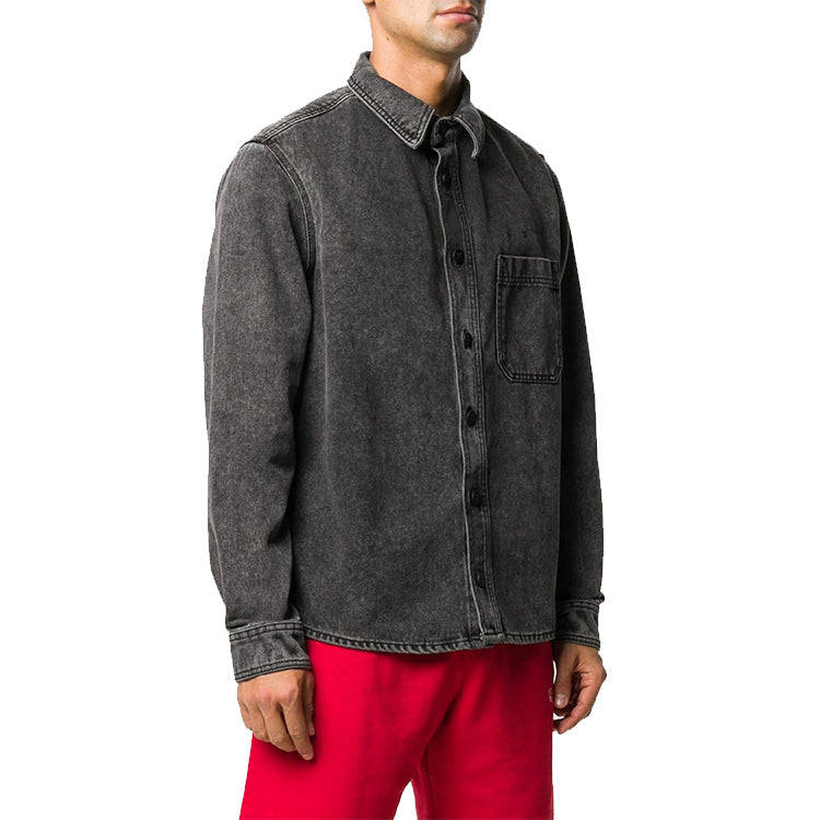 Off-White Logo Printed Long-Sleeve Denim Shirt Men Black OMYD019F20DEN0020910