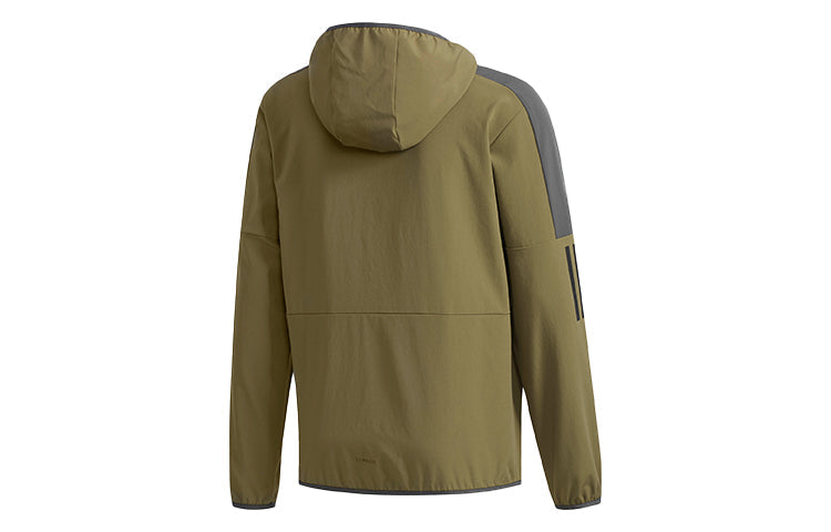 adidas Casual Sports Contrasting Colors hooded Woven Jacket Khaki Brown DV1043