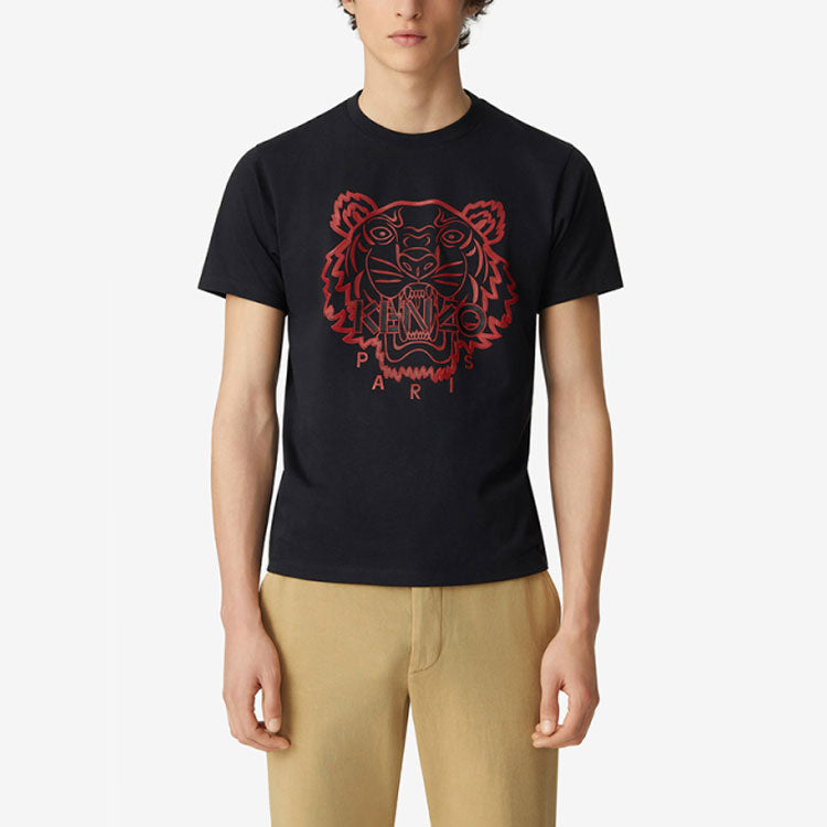 Men's KENZO SS21 Tiger Head Logo Printing Round Neck Short Sleeve Black FB55TS0204SE-99