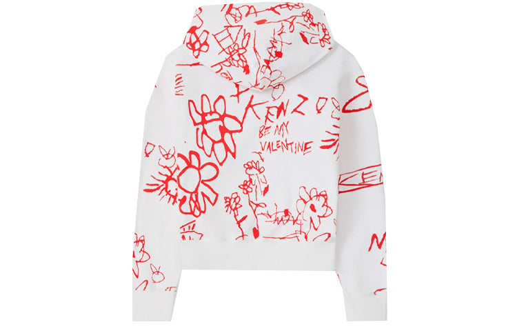 (WMNS) KENZO SS21 Valentine's Day Series Graffiti Pattern Hoodie White FB52SW6904MO-01B