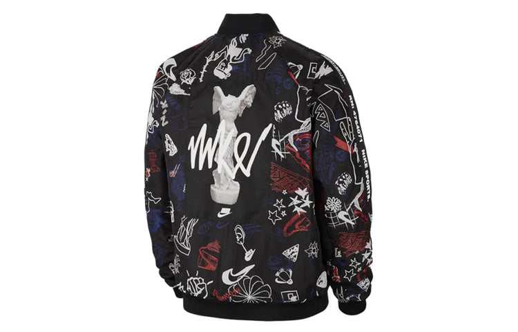 Nike Version Geometry Pattern Printing Zipper aviator Jacket Black CJ5042-010