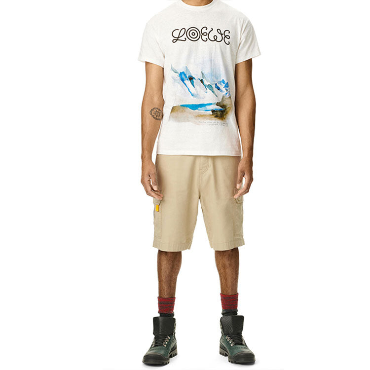 Men's LOEWE White Snow Mountain Printing Short Sleeve White H6299983PC-2100