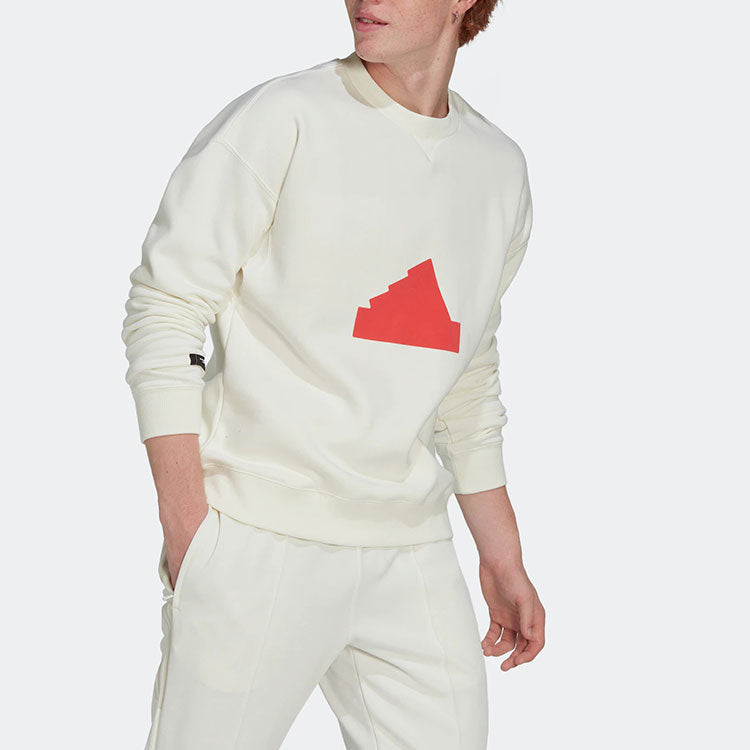 Men's adidas Contrasting Colors Pattern Printing Round Neck Long Sleeves Pullover Beige HG2077