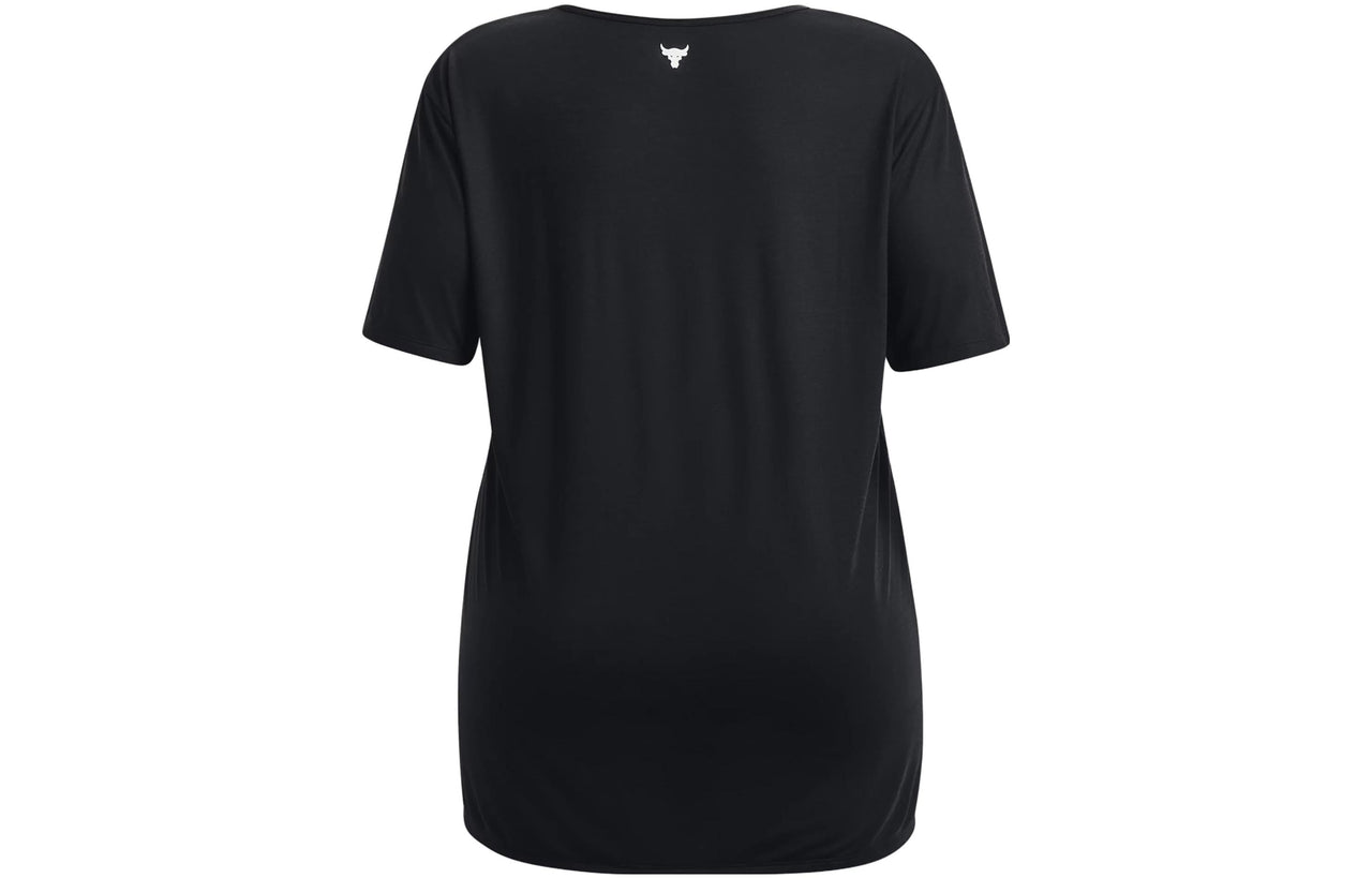 (WMNS) Under Armour Project Rock Completer Deep V T-shirt 'Black' 1380335-001