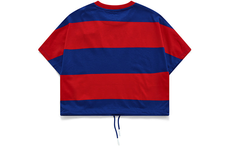 FILA FUSION Contrasting Colors Stripe Loose Round Neck Short Sleeve Blue T11W135106F-BU