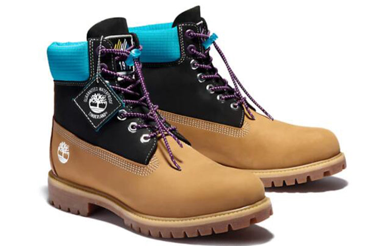 Timberland Premium 6 Inch Waterproof Boots 'Wheat Nubuck with Black and Blue Collar' A2N93231