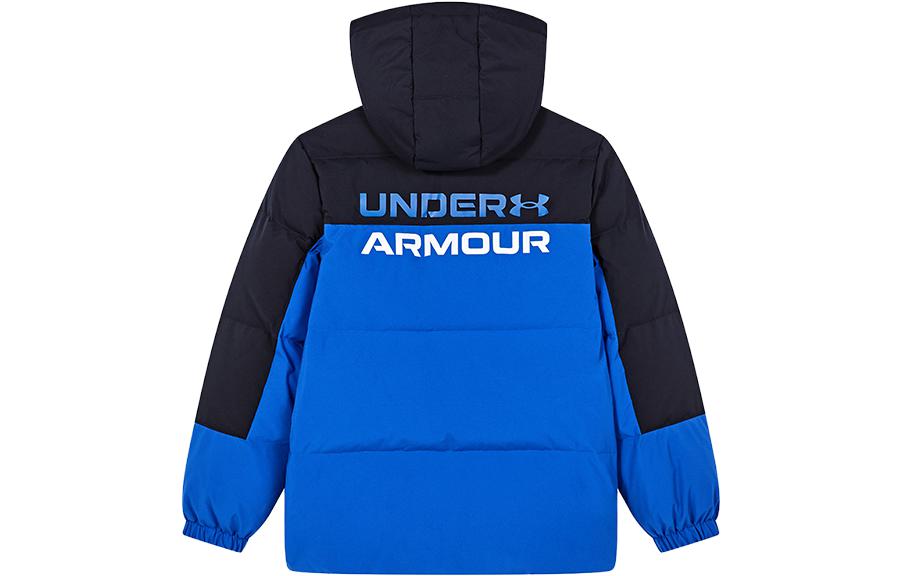 (GS) Under Armour Short Solid Color Hooded Down Jacket 'Blue Black' 234106056