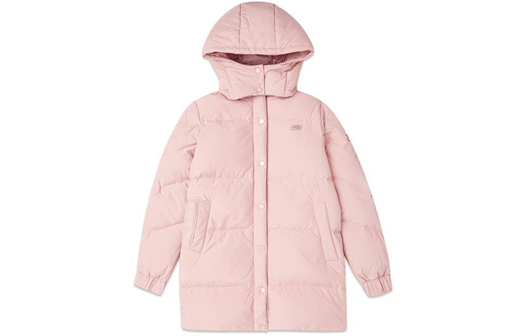 (WMNS) Skechers Mid-Length Warm Hooded Down Jacket 'Black Pink' L419W047