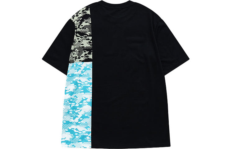 FILA FUSION Contrasting Colors Logo Printing Splicing Camouflage Round Neck Short Sleeve Couple Style Black T11U136103F-BK