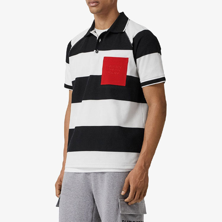 Men's Burberry SS21 Loose Short Sleeve Polo Shirt Black White 80134771