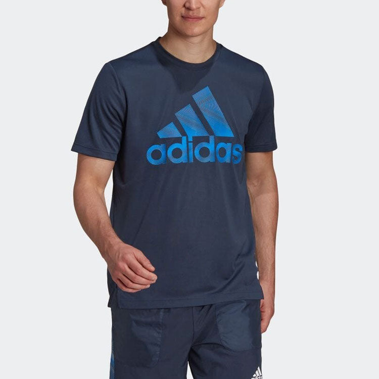Men's adidas Alphabet Logo Printing Round Neck Pullover Short Sleeve Blue T-Shirt HD4333