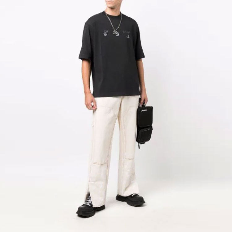 Off-White SS21 Hands Logo Short Sleeve Ordinary Version Black OMAA119F21JER0091001
