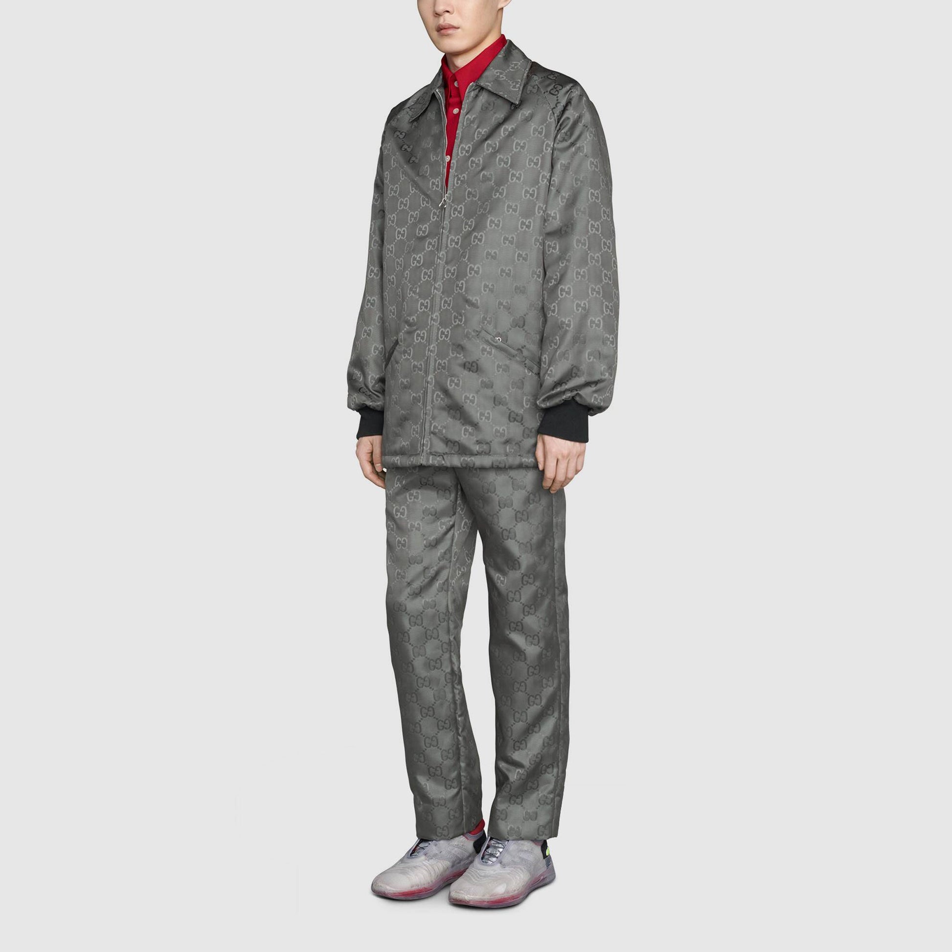 Men's Gucci Off The Grid Series FW21 Double G Pattern Drawstring Nylon Casual Long Pants/Trousers Gray 656671-ZAEBN-1126