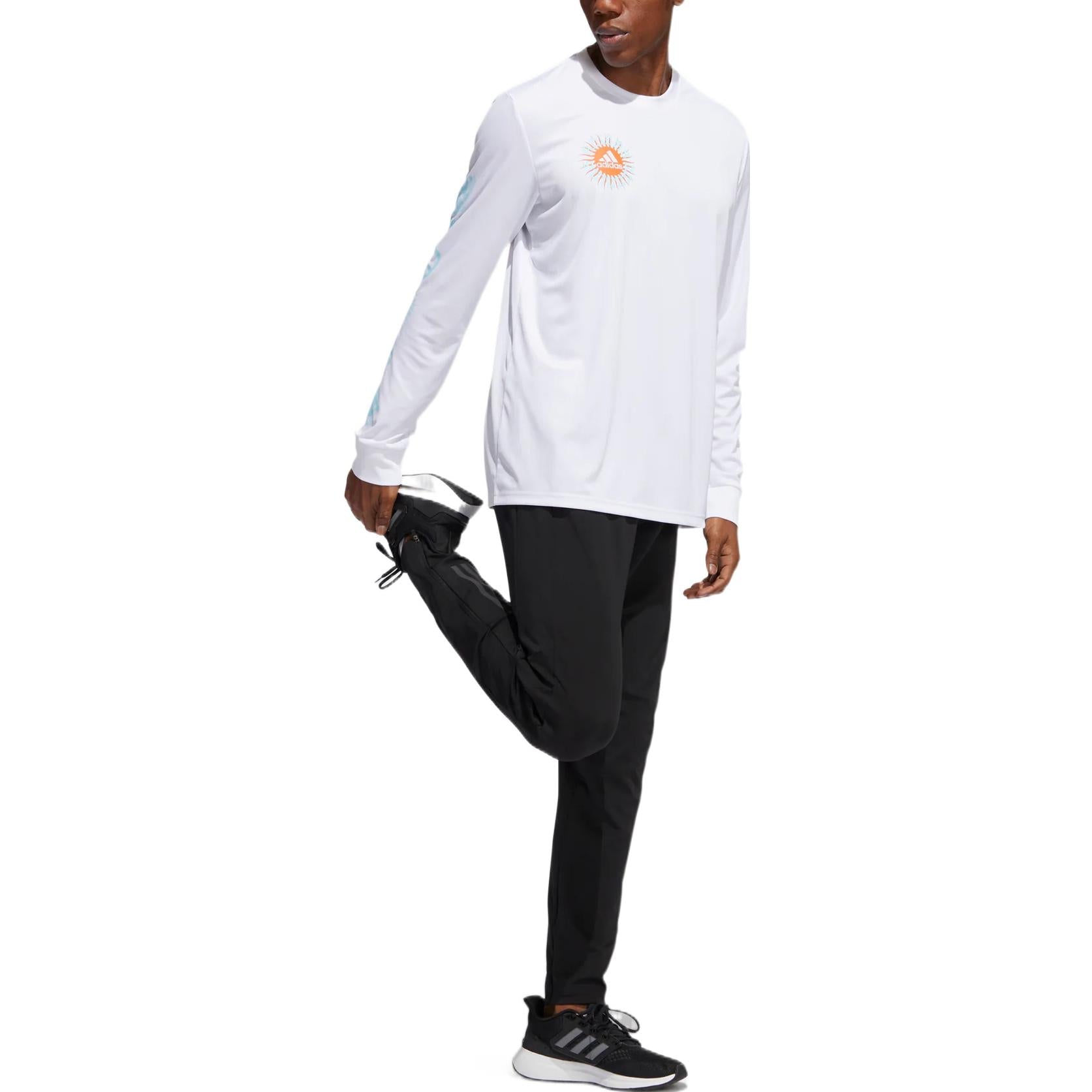 Men's adidas Btn G Ls T Back Printing Pattern Logo Round Neck Pullover Long Sleeves White T-Shirt HA4306