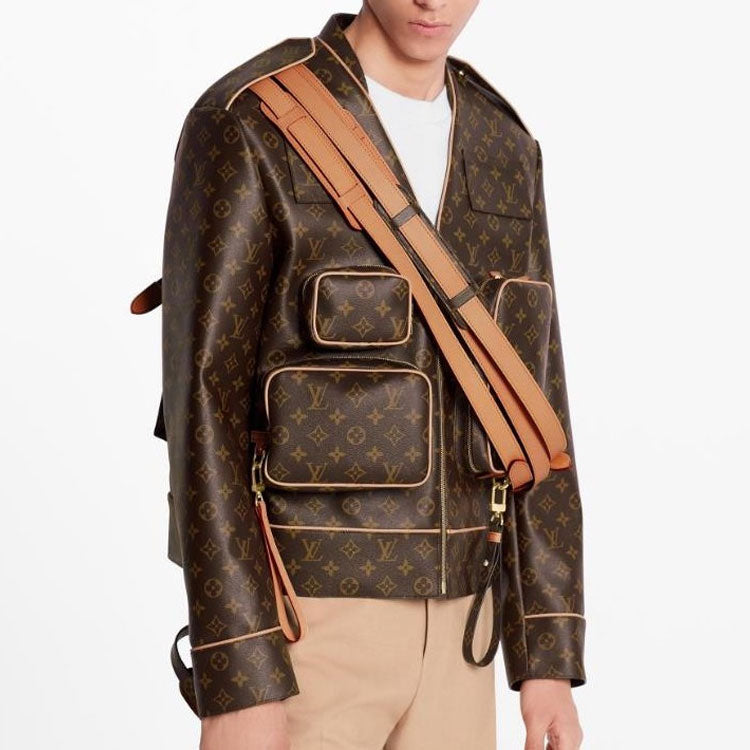 LOUIS VUITTON LV Monogram Presbyopic Show Stitching Pocket Leather Jacket For Men Brown 1A5Q6