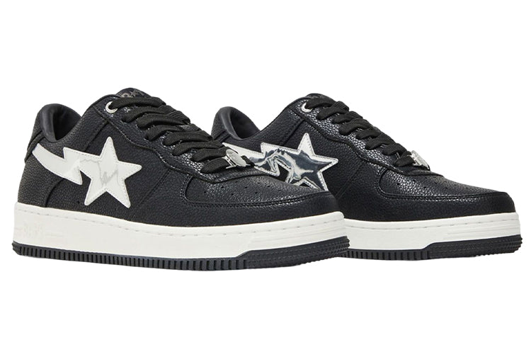 A BATHING APE Bape STA Leather Low 'Black White' 1I70-191-017-BLCKWHITE
