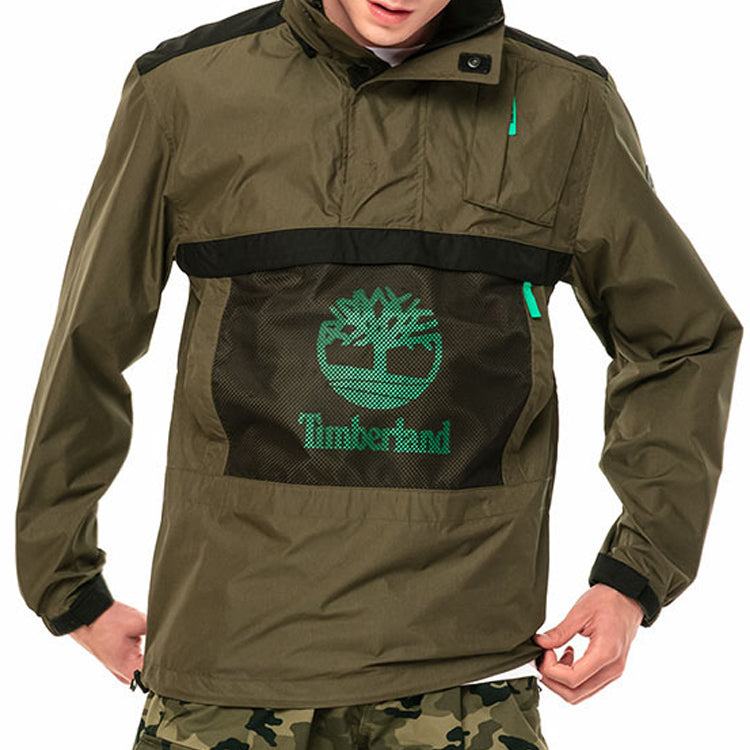 Men's Timberland Contrasting Colors Pocket hooded Pullover Jacket Green A29RBZ28